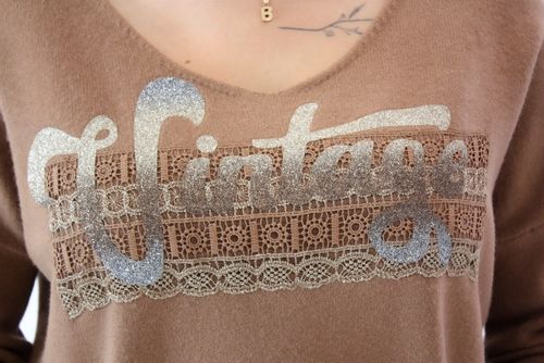 Sweter z brokatową aplikacją Vini Brązowy S/M na Arena.pl