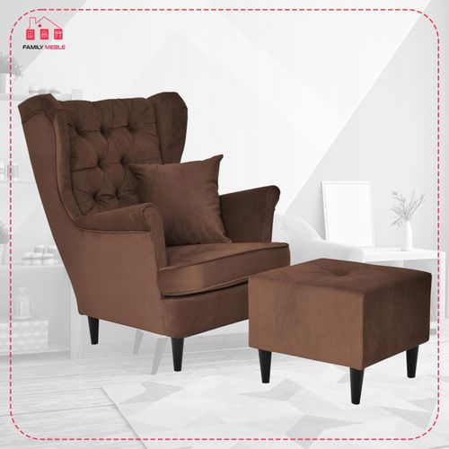 Fotel uszak Gaja z podnóżkiem skandynawski  brązu orzech na Arena.pl