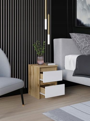 SZAFKA NOCNA WOTAN BIAŁA STOLIK NOCNY DWIE SZUFLADY 30cm SYPIALNIA na Arena.pl