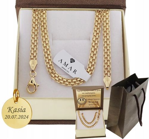 ZŁOTY PEŁNY ŁAŃCUSZEK DAMSKI BISMARK PR. 925 585 14K + GRAWER GRATIS na Arena.pl