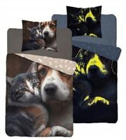 Pościel bawełniana fluorescencyjna 160x200cm Pies i Kot