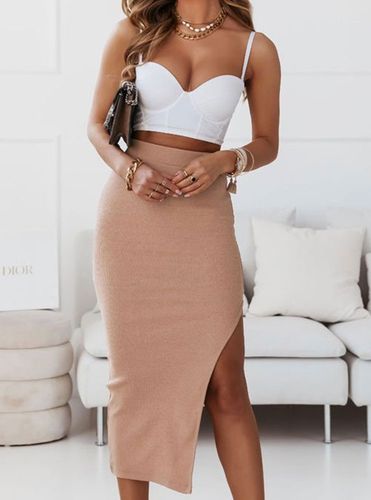 Spódnica ołówkowa prążkowana z rozcięciem dopasowana prążek modna L/XL na Arena.pl