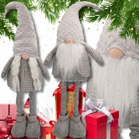 2xSKRZATY ŚWIĄTECZNE KRASNALE GNOMY MIKOŁAJ DUŻE SZARE 90cm KOMPLET PARA