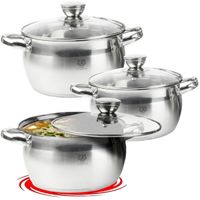 ZESTAW 3 SZT GARNKÓW STAL NIERDZEWNA GARNKI Z POKRYWKAMI 6 EL INDUKCJA GAZ