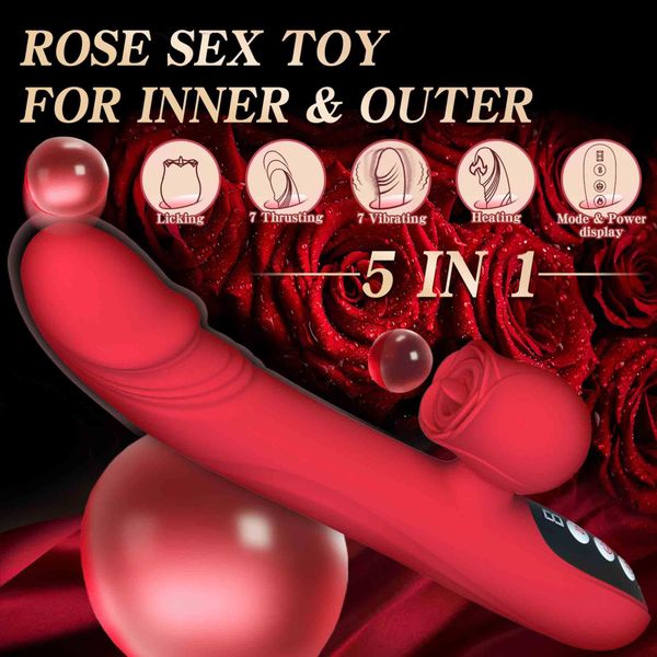 Silicone Vibrator 7 Powerful Modes - Licking, 7 ThrustingHeating, Red zdjęcie 7