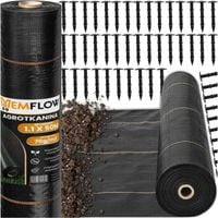 AGROTKANINA AGROWŁÓKNINA 1,1x50m ANTYCHWASTOWA CZARNA 70g UV 3% + 50x KOTWY