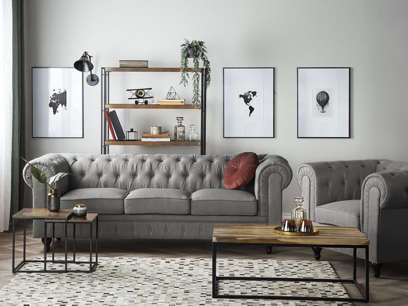 Sofa 3-osobowa szara CHESTERFIELD duża zdjęcie 3