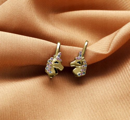 Srebrne kolczyki wiszące jednorożce dla dziewczynki dzieci srebro pozłacane na Arena.pl