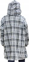 Koc Bluza Gruba Kocobluza Oversize z Kapturem Ciepła Miękka Szara w Kratkę
