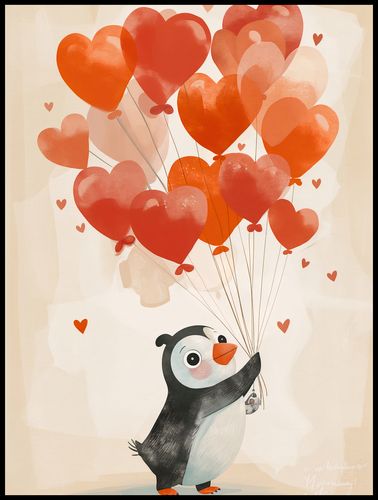 Plakat 75x100cm Pingwinek z Balonami na Arena.pl