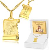 Złoty Medalik Matka Boska 585 Łańcuszek Prezent Pamiątka Komunii z Grawerem