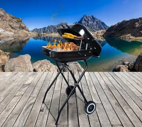 GRILL Węglowy na brykiet Ogrodowy PRZENOŚNY turystyczny WÓZEK POKRYWA na Arena.pl