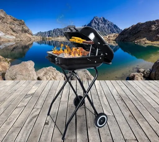 GRILL Węglowy na brykiet Ogrodowy PRZENOŚNY turystyczny WÓZEK POKRYWA zdjęcie 14