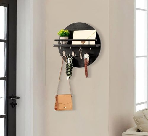 DREWNIANY WIESZAK ŚCIENNY NA KLUCZE KURTKI DO PRZEDPOKOJU PÓŁKA CZARNY na Arena.pl