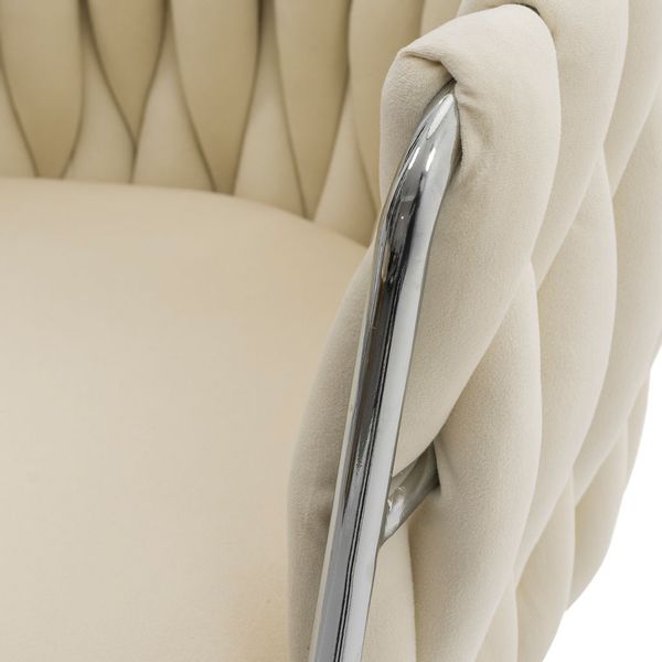 Hoker Z Plecionym Oparciem Welur ROSA Beżowy/Chrom Krzesło Do Wyspy zdjęcie 11