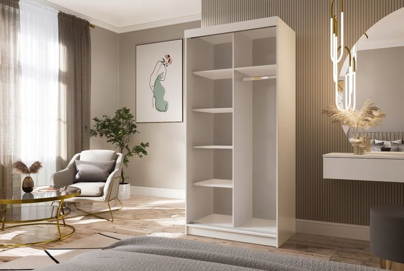 Szafa przesuwna dwudrzwiowa PARIS 100 cm biały połysk + lustro zdjęcie 5