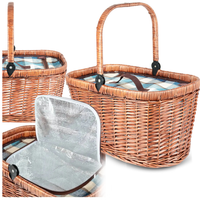 DUŻY KOSZ PIKNIKOWY WIKLINOWY Z RĄCZKĄ TERMOTORBA NA PLAŻE ZASUWANY ZAMEK