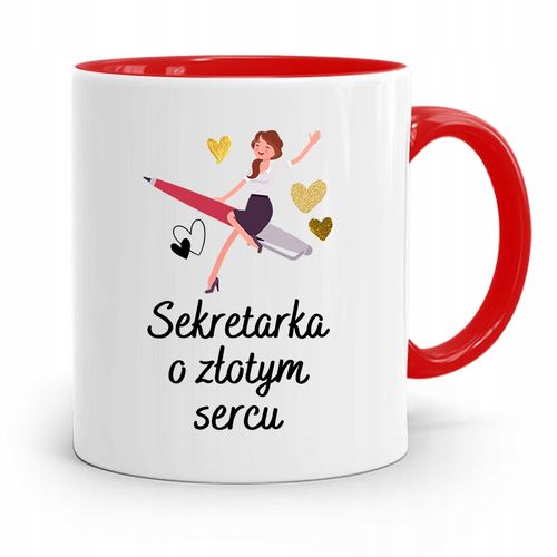 Kubek Czerwony Prezent Sekretarki O Złotym Sercu Z Nadrukiem Ze Zdjęciem na Arena.pl