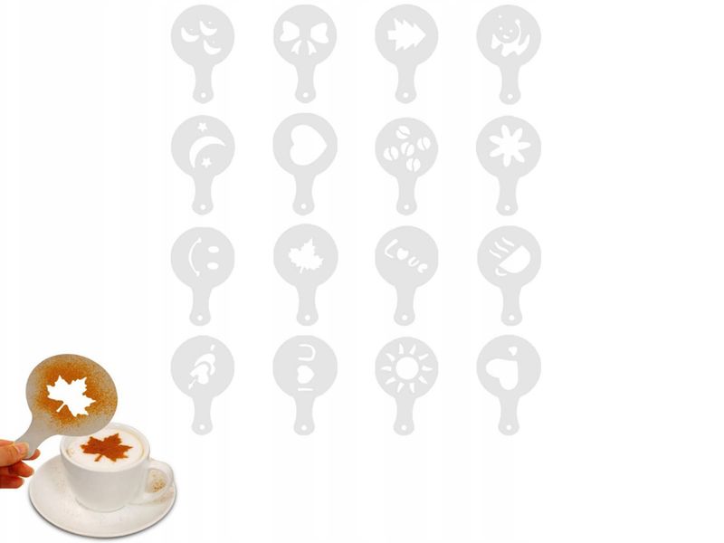 SZABLONY DO DEKORACJI KAWY CIAST DESERÓW 16SZT LATTE CAPPUCCINO zdjęcie 11
