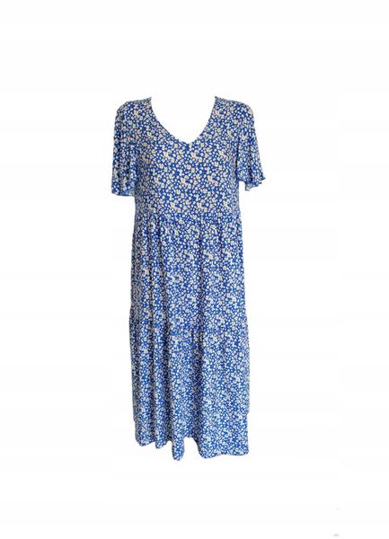 Prosta Sukienka Midi W Kwiaty O Oversizowym Luźnym Kroju L 40 Niebieska zdjęcie 1