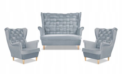 Zestaw wypoczynkowy Carol sofa fotele paski Family Meble błękitny na Arena.pl