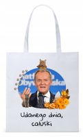 Donald Tusk Platforma Torba Eco Biała Shopper Z Nadrukiem Ze Zdjęciem