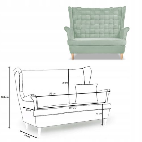 Zestaw wypoczynkowy Carol sofa fotele paski seledynowy na Arena.pl