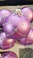 Zestaw Bombek Choinkowych z Brokatowymi Zdobieniami - Fioletowe - 6 sztuk