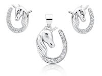 Delikatny rodowany srebrny komplet podkowy jednorożce unicorn cyrkonie srebro 925 Z1729Z_W