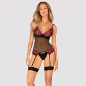 obsessive rosenty m/l - koszulka z paskami do pończoch i stringi, czarna