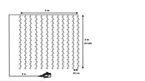 Zewnętrzna kurtyna świetlna LED 3×3 m, zimna biel, 300 diod na Arena.pl