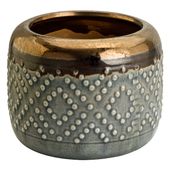 Donica Owalna Osłonka Ceramiczna Vintage Szary & Złoto 21x21x16cm