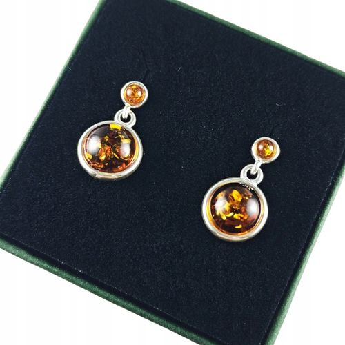 KOLCZYKI SREBRNE z Bursztynem DELIKATNE Wiszące Sztyft SREBRO 925 PREZENT na Arena.pl