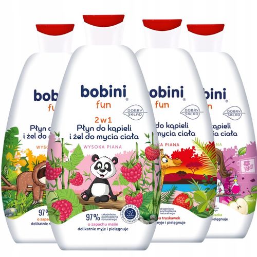 BOBINI Fun Płyn do Kąpieli Żel do Mycia dla Dzieci 2w1 Maxi Piana MIX 4x500 na Arena.pl