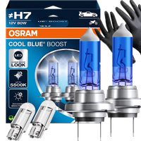 Żarówki Osram H7 Cool Blue Boost 5500K Białe + W5W Clear LED + Rękawiczki