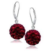 WISZĄCE SREBRNE KOLCZYKI KULKI KULECZKI 10MM KRYSZTAŁKI BORDOWE CRYSTAL
