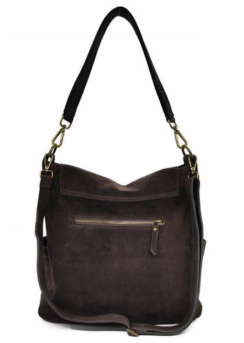 Zamszowa torebka worek skóra brązowa czekoladowa na Arena.pl