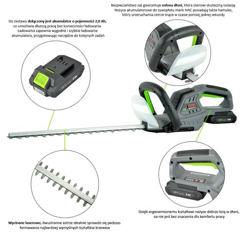NOŻYCE AKUMULATOROWE DO ŻYWOPŁOTU NAC HB20-B20-45-L-S 20 V OSTRZE 45,5 CM na Arena.pl
