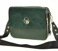 Laura Biaggi – torebka listonoszka kuferek zielony grosek mat + zamsz JS170