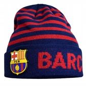 Czapka Zimowa FC Barcelona w Paski Granatowa Bordowa Barca Gumowy Herb Logo