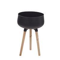 Doniczka na stojaku metalowa 35 x 35 x 55 cm czarna z jasnym drewnem AGROS