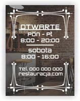 Naklejka zapraszamy godziny otwarcia na witrynę drzwi szybę 37x45 cm