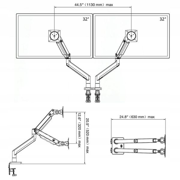 Regulowany Uchwyt Biurkowy na Dwa Monitory 22'-32' zdjęcie 6