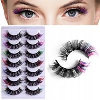 Sztuczne Rzęsy Na Pasku 6D Jedwabne Czarne + Kolory 7 Par Gęste Miękkie