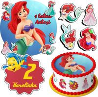 ZESTAW OPŁATEK NA TORT 30CM + 17 POSTACI - SYRENKA ARIEL + IMIĘ 24CM 26CM