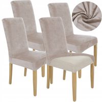 ZESTAW 4SZT. POKROWCE POKROWIEC NA KRZESŁO CHŁODNY BEŻ WELUR ELASTCZYNY