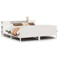 Łóżko z regałem, bez materaca, białe, 200x200 cm, sosnowe