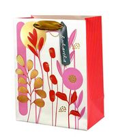 Torebka na prezent kwiaty - różowa - L