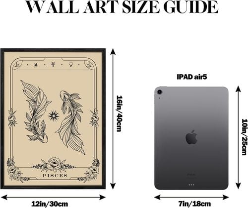 Obraz na Płótnie Czarna Rama 40x60 cm Dekoracja Gotycka Tarot Ryby Księżyc na Arena.pl