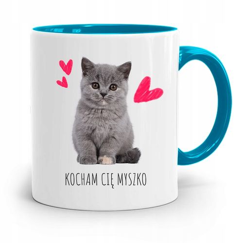 Kubek Błękitny Dla Chłopaka Kocham Cię Myszko Z Nadrukiem Ze Zdjęciem na Arena.pl